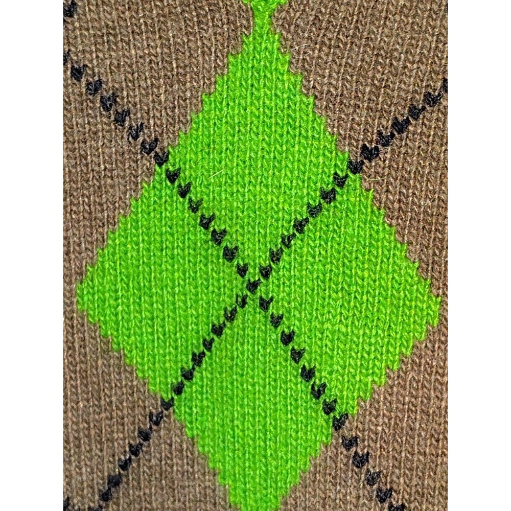 ​VTG J.Crew Holiday 2006 Argyle V-Neck Sweater Lime Green Merino Wool Blend M - Picture 5 of 12